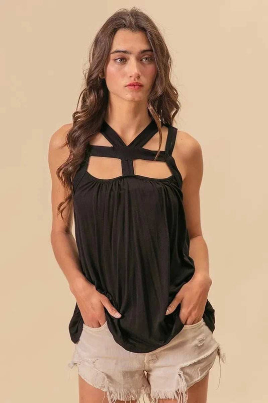 BiBi Rayon Span Jersey Cut Out with Straps Detailed - Trendsi - Flyclothing LLC