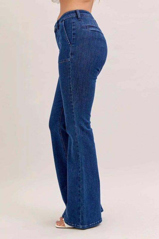 Judy Blue High Waist Flare Jeans with Front Patch Pockets - Trendsi - Flyclothing LLC