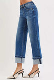 RISEN Mid Rise Ankle Straight Jeans with Cuffed Hem - Trendsi - Flyclothing LLC
