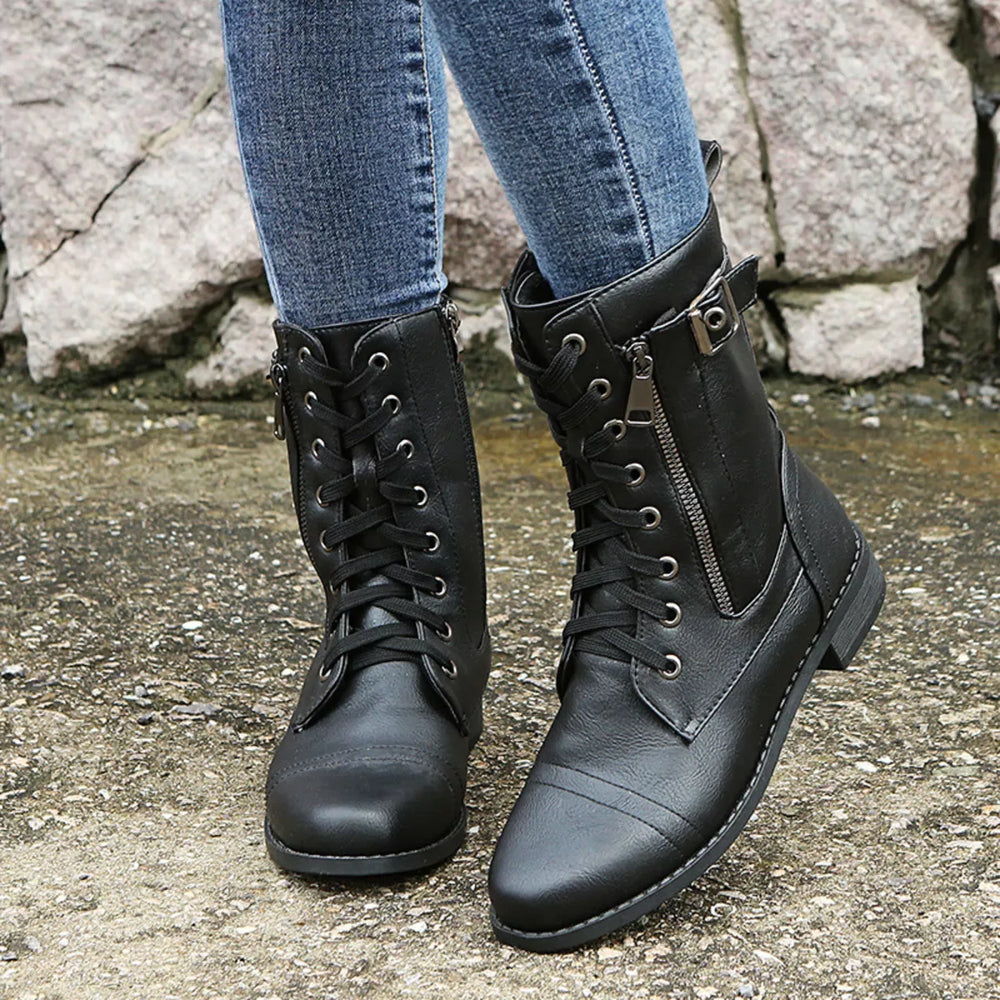 Lace-Up Ankle Boots with Zipper Detail - Trendsi - Flyclothing LLC