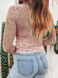 Floral Print Long Sleeve Mesh Blouse - Trendsi - Flyclothing LLC