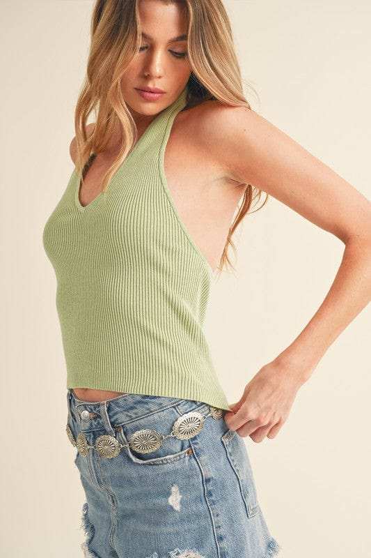 Aemi + Co Ribbed Halter Neck Cami - Trendsi - Flyclothing LLC
