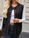 Snap Down Sleeveless Denim Jacket - Trendsi - Flyclothing LLC