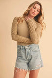 Aemi+Co Mock Neck Ribbed Knit Top with Crochet Sleeve - Trendsi - Flyclothing LLC