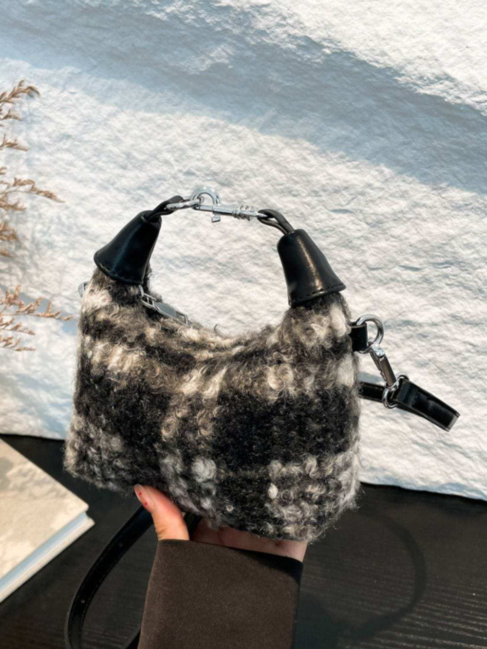 Fuzzy Polyester Mini Handbag with Zipper - Trendsi - Flyclothing LLC