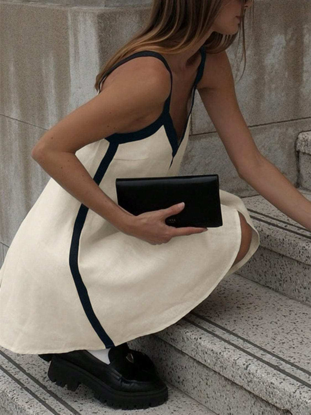 Contrast Trim V-Neck Mini Cami Dress - Trendsi - Flyclothing LLC