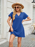 V-Neck Short Sleeve Mini Tee Dress - Trendsi - Flyclothing LLC