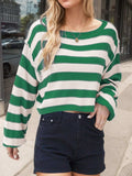 Striped Dropped Shoulder Long Sleeve Sweater - Trendsi - Flyclothing LLC
