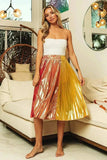 BiBi Metallic Color Block Pleats Midi Skirt - Trendsi - Flyclothing LLC