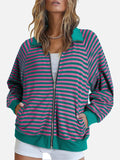 Striped Zip Up Long Sleeve Sweatshirt - Trendsi - Flyclothing LLC