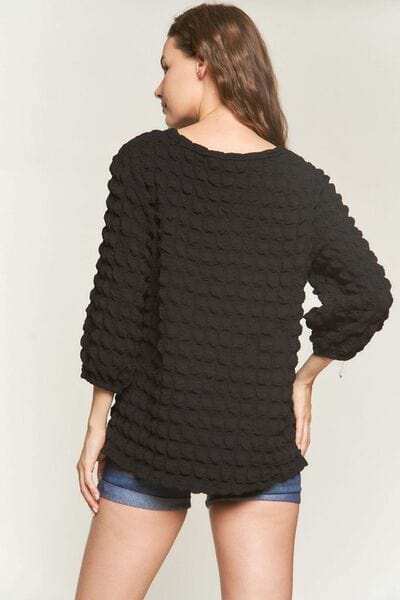ADORA Bubble Texture Round Neck Blouse - Trendsi - Flyclothing LLC