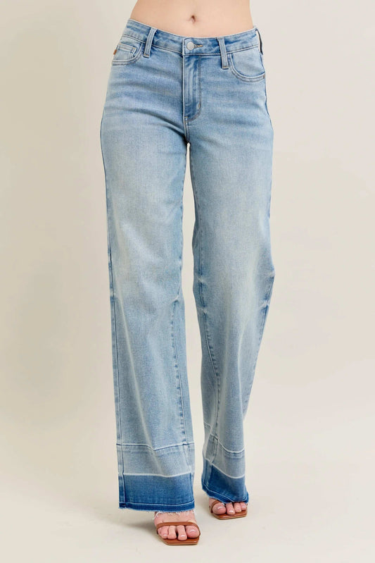 Judy Blue Full Size Mr Release Hem Wide Leg Jeans Plus Size - Trendsi - Flyclothing LLC