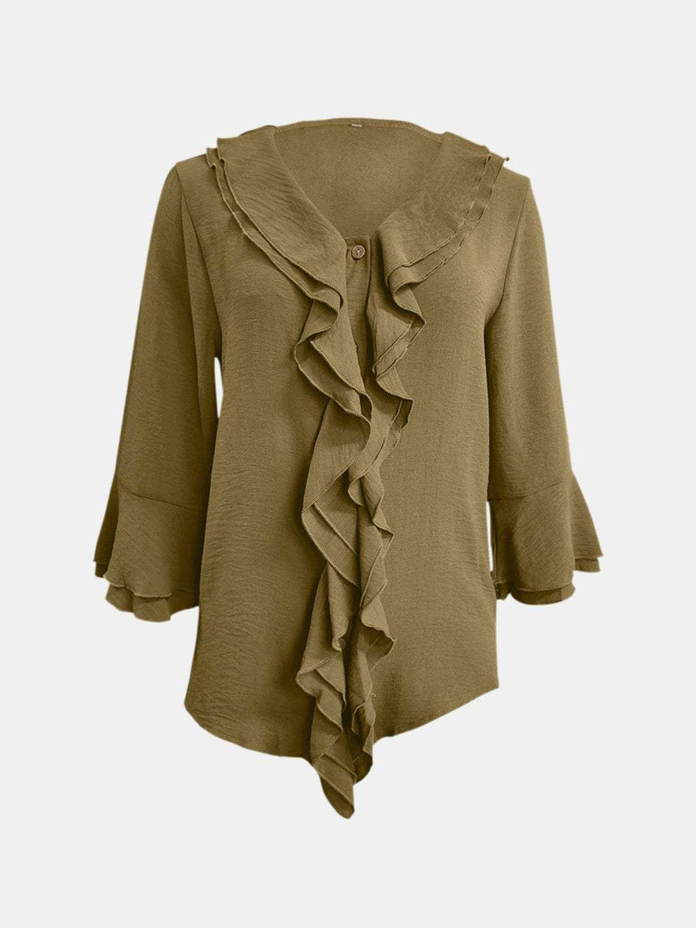 Full Size Ruffled V-Neck Flounce Sleeve Blouse - Trendsi - Flyclothing LLC
