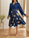 Printed Collared Neck Long Sleeve Dress - Trendsi - Flyclothing LLC