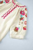 Floral Embroidered Notched Puff Sleeve Blouse - Trendsi - Flyclothing LLC