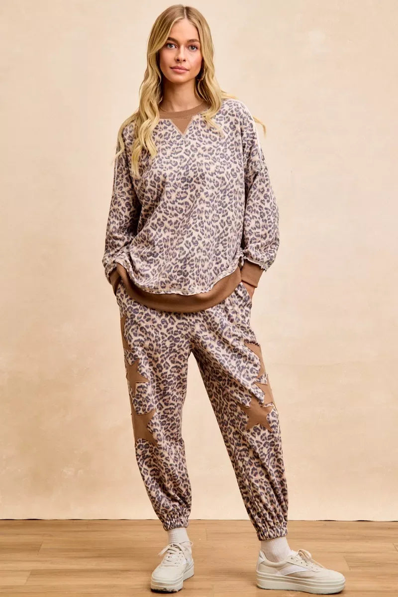 BiBi Leopard Printed French Terry Sweatshirt - Trendsi - Flyclothing LLC