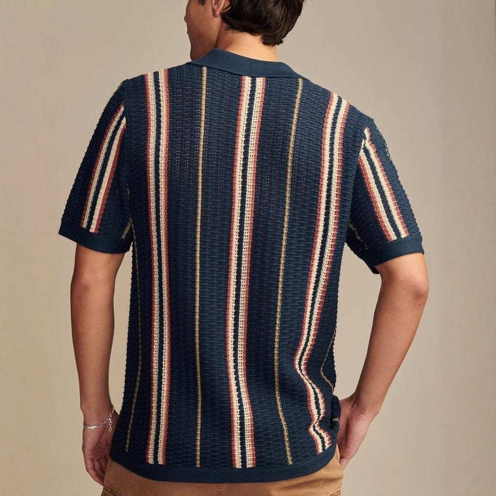 Men's Plus Size Striped Collared Neck Short Sleeve Shirt - Trendsi - Flyclothing LLC
