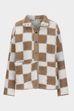 Checkered Snap Down Long Sleeve Teddy Jacket - Trendsi - Flyclothing LLC