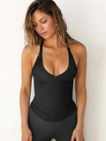 Ribbed V-Neck Halter Tank Top - Trendsi - Flyclothing LLC
