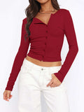 Button Down Long Sleeve Top - Trendsi - Flyclothing LLC