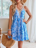 Lace Detail Printed V-Neck Sleeveless Dress - Trendsi - Flyclothing LLC