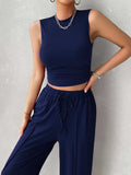 Mock Neck Sleeveless Top and Drawstring Pants Set - Trendsi - Flyclothing LLC