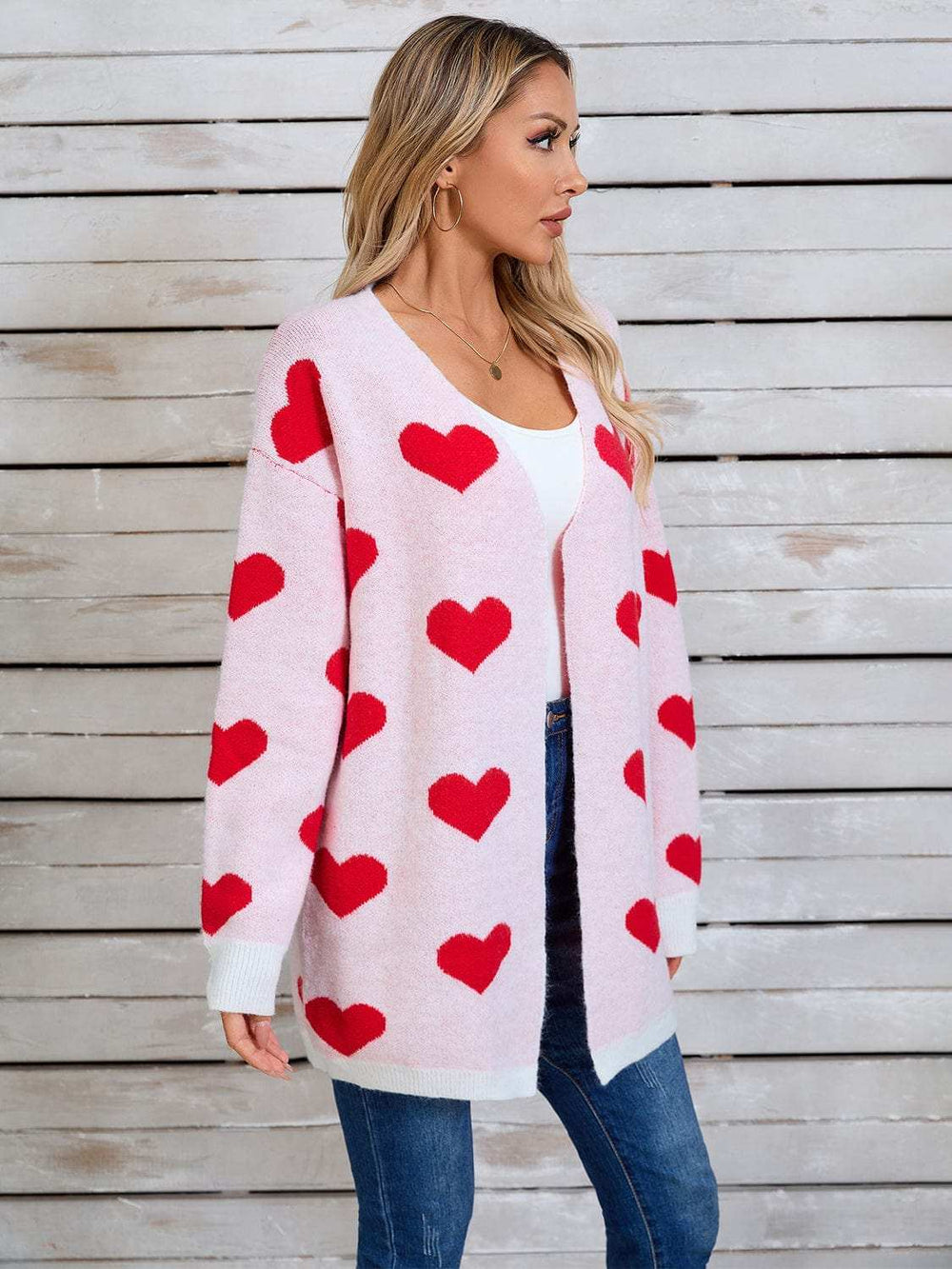 Angel Wings Heart Open Front Long Sleeve Cardigan - Trendsi - Flyclothing LLC