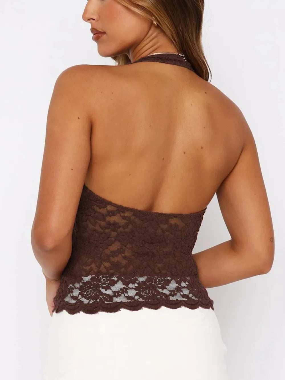 Lace Backless Halter Neck Cami - Trendsi - Flyclothing LLC