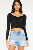 Kancan High Waist Frayed Denim Shorts - Trendsi - Flyclothing LLC
