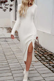 Drawstring Round Neck Long Sleeve Midi Dress - Trendsi - Flyclothing LLC