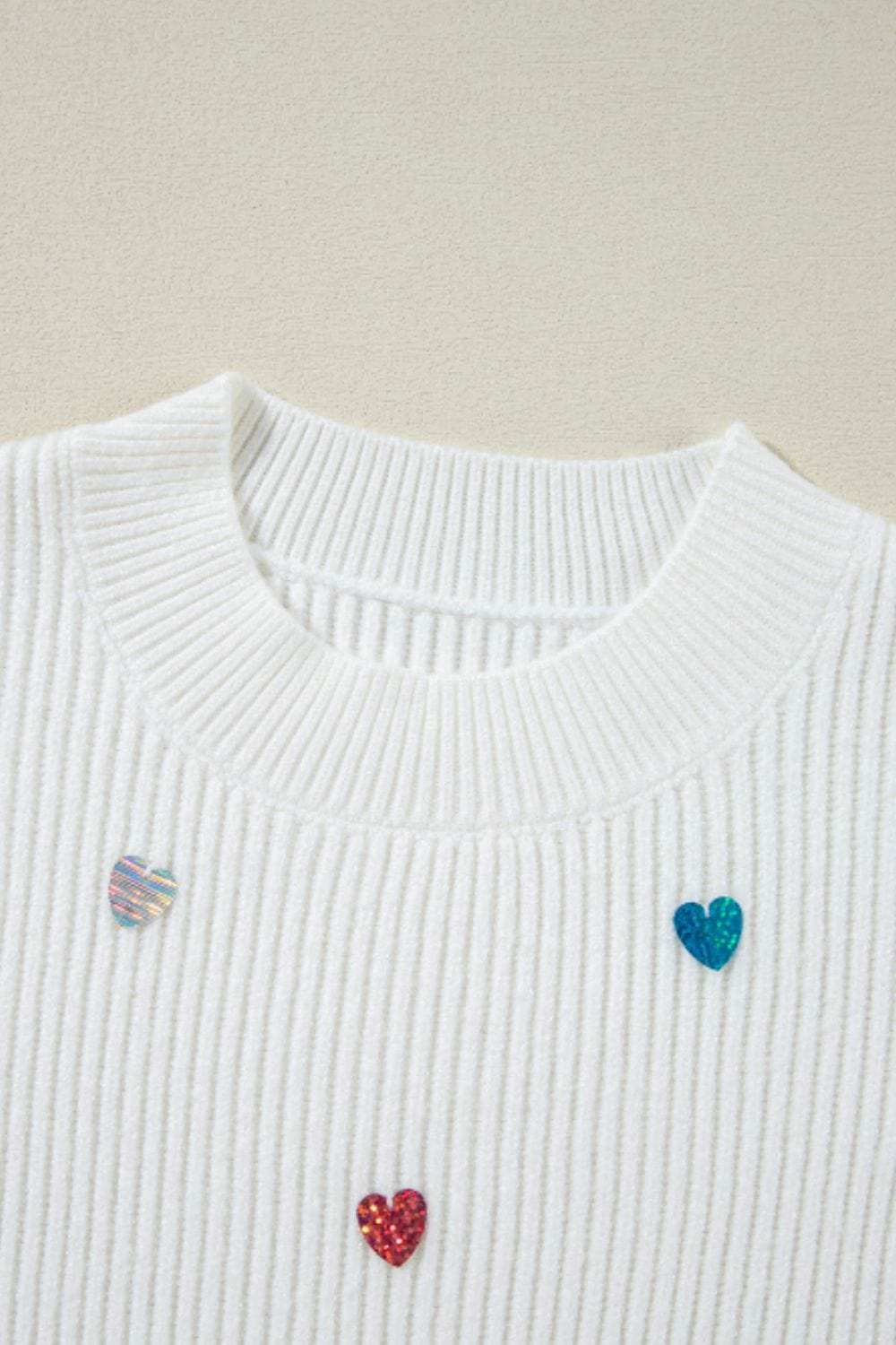 Heart Sequin Round Neck Long Sleeve Sweater - Trendsi - Flyclothing LLC