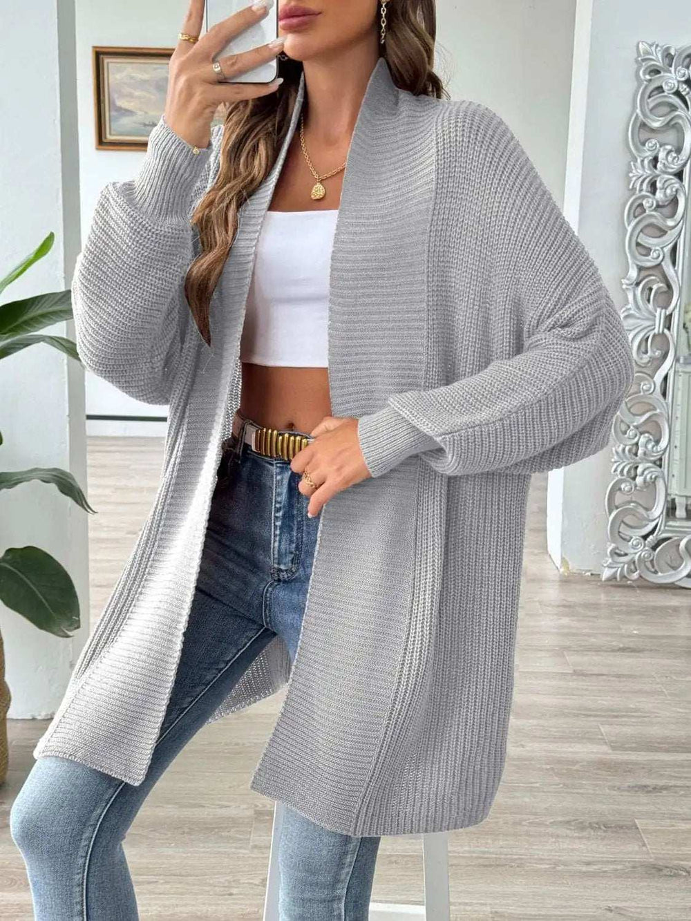 Open Front Long Sleeve Cardigan - Trendsi - Flyclothing LLC