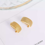 18K Gold-Plated Textured Wide Band Hoop Earrings - Trendsi - Flyclothing LLC