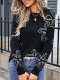 Flower Round Neck Dropped Shoulder Sweater - Trendsi - Flyclothing LLC