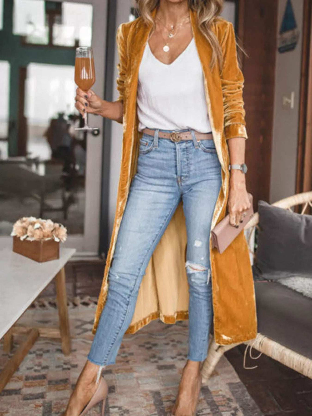 Open Front Long Sleeve Longline Cardigan - Trendsi - Flyclothing LLC