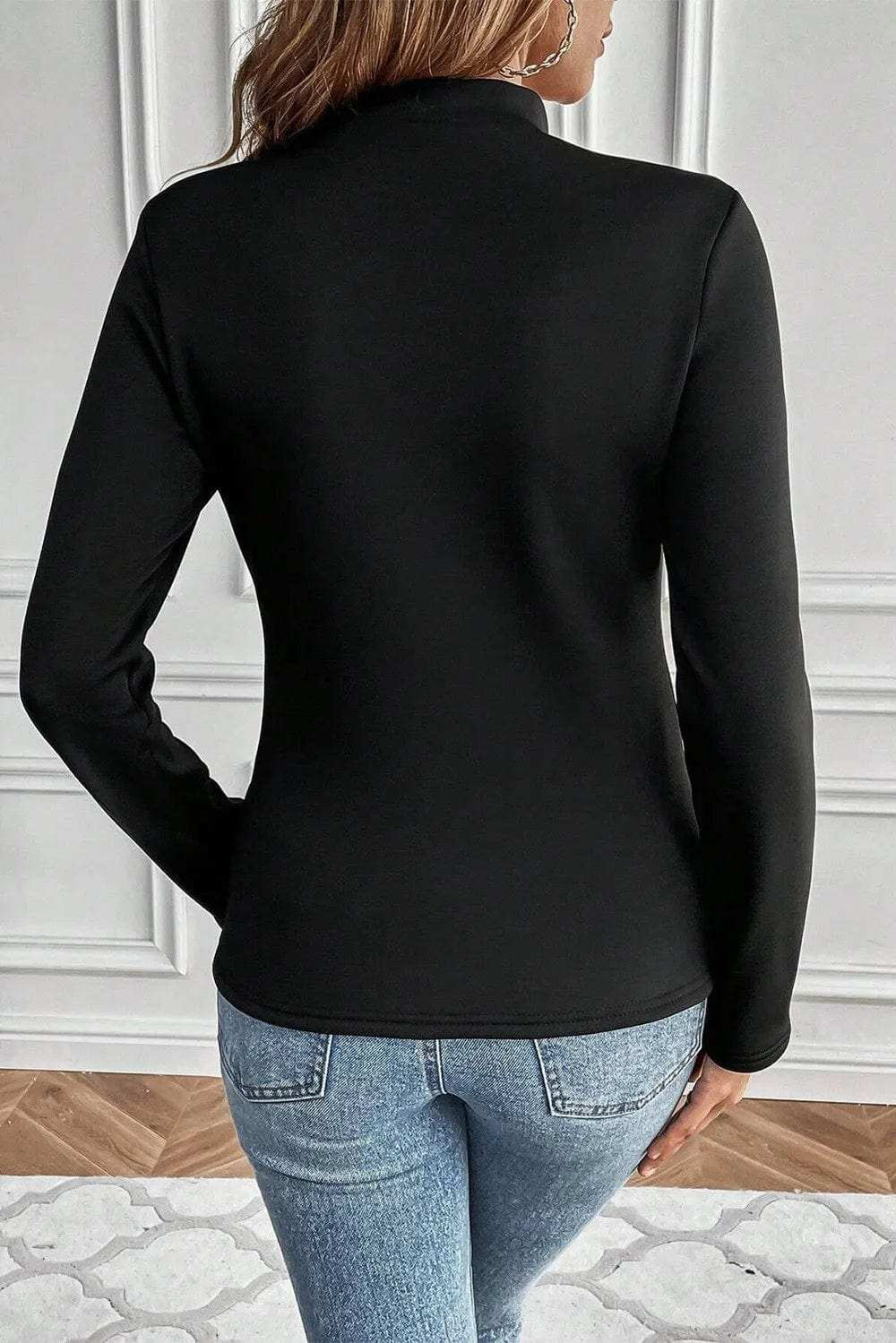 Thermal Lined Mock Neck Long Sleeve Blouse - Trendsi - Flyclothing LLC
