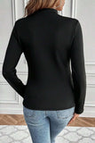 Thermal Lined Mock Neck Long Sleeve Blouse - Trendsi - Flyclothing LLC