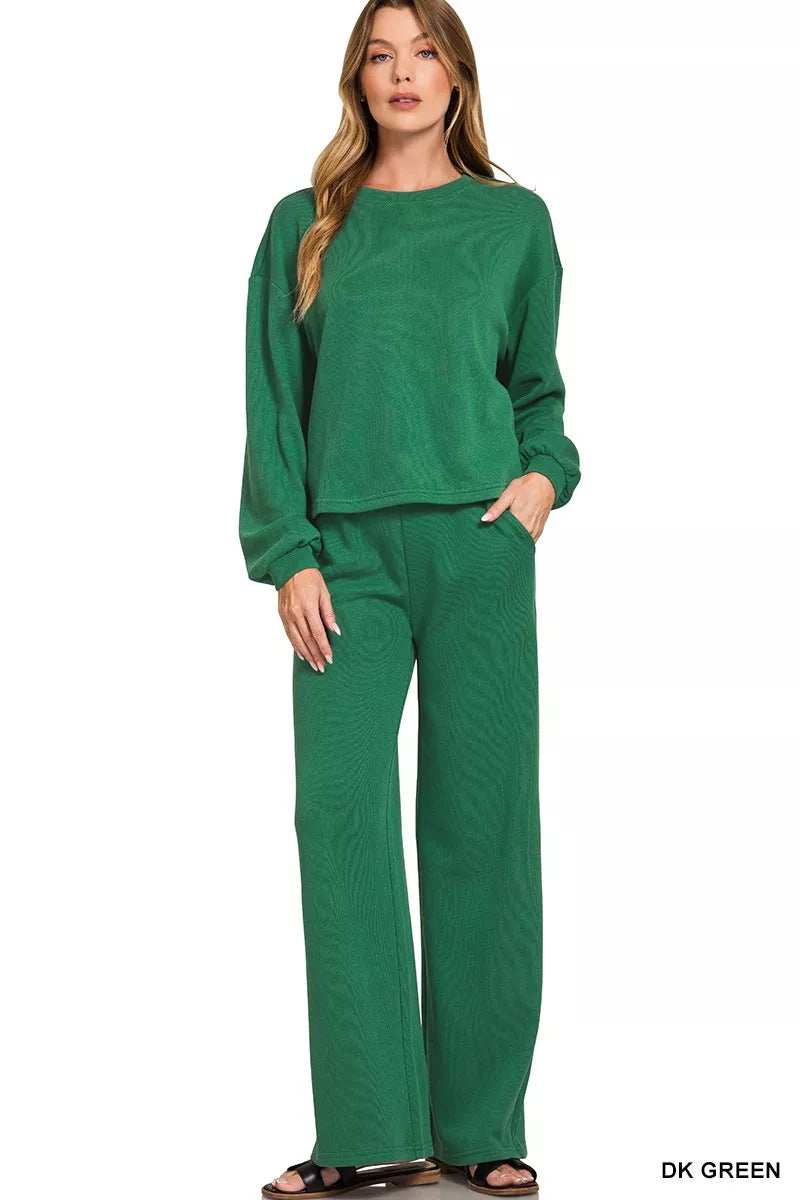 Zenana French Rib Pullover and Pants Set - Trendsi - Flyclothing LLC