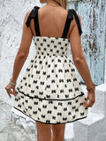 Bow Print Tie Shoulder Dress - Trendsi - Flyclothing LLC