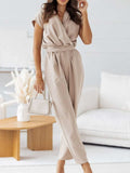 Surplice Cap Sleeve Tie Waist Jumpsuit - Trendsi - Flyclothing LLC