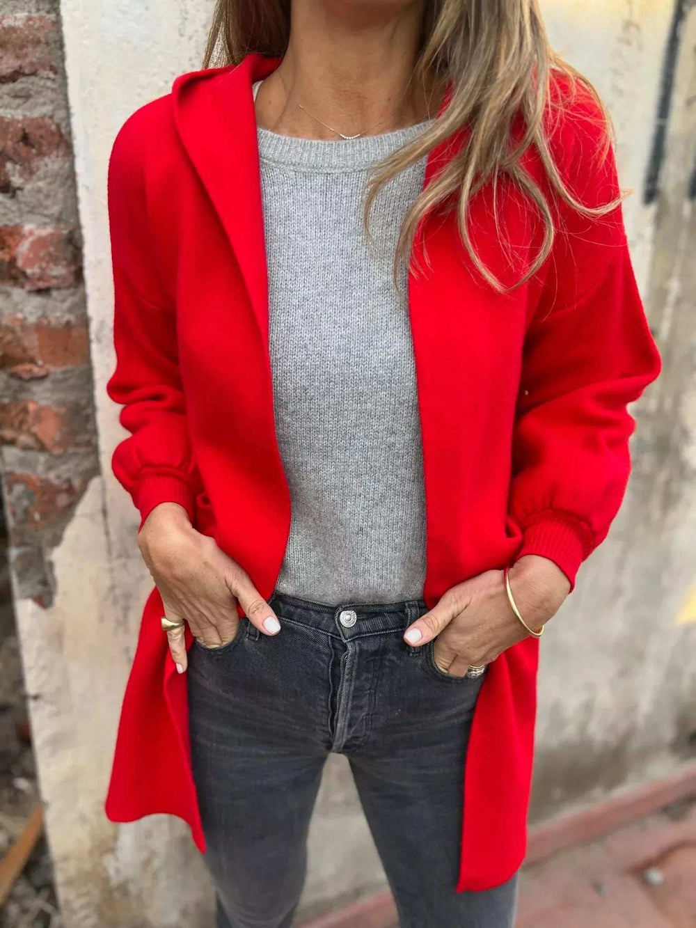 Full Size Open Front Drop Shoulder Hooded Cardigan Plus Size - Trendsi - Flyclothing LLC