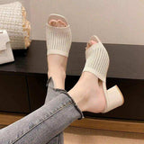 Block Heel Knit Sandals - Trendsi - Flyclothing LLC