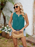 Eyelet Cutout Round Neck Tank - Trendsi - Flyclothing LLC