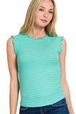 Zenana Ribbed Ruffle Trim Sleeveless Stripe Top - Trendsi - Flyclothing LLC