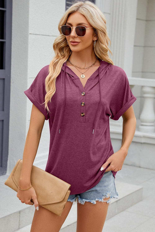 Florira Hooded Short Sleeve T-Shirt - Trendsi - Flyclothing LLC