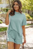 Round Neck Dropped Shoulder Top and Shorts Set - Trendsi - Flyclothing LLC