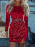 Velvet Floral Bodycon Mini Dress - Trendsi - Flyclothing LLC
