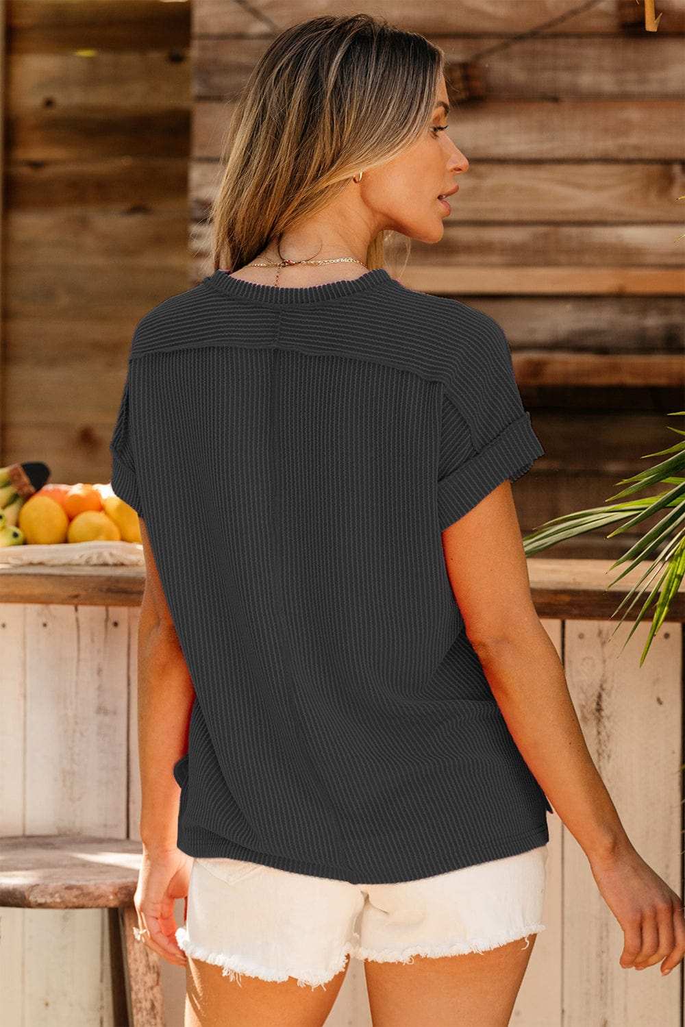 Exposed Seam Round Neck Short Sleeve T-Shirt - Trendsi - Flyclothing LLC
