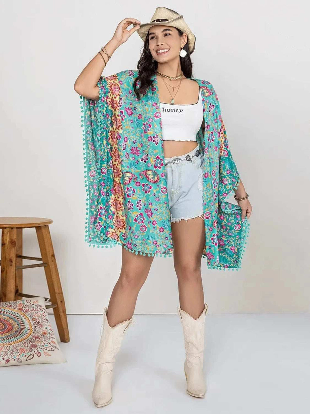 Plus Size Printed Open Front Cover-Up - Trendsi - Flyclothing LLC