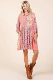 Mittoshop Floral Button Detail Long Sleeve Shirt Dress - Trendsi - Flyclothing LLC